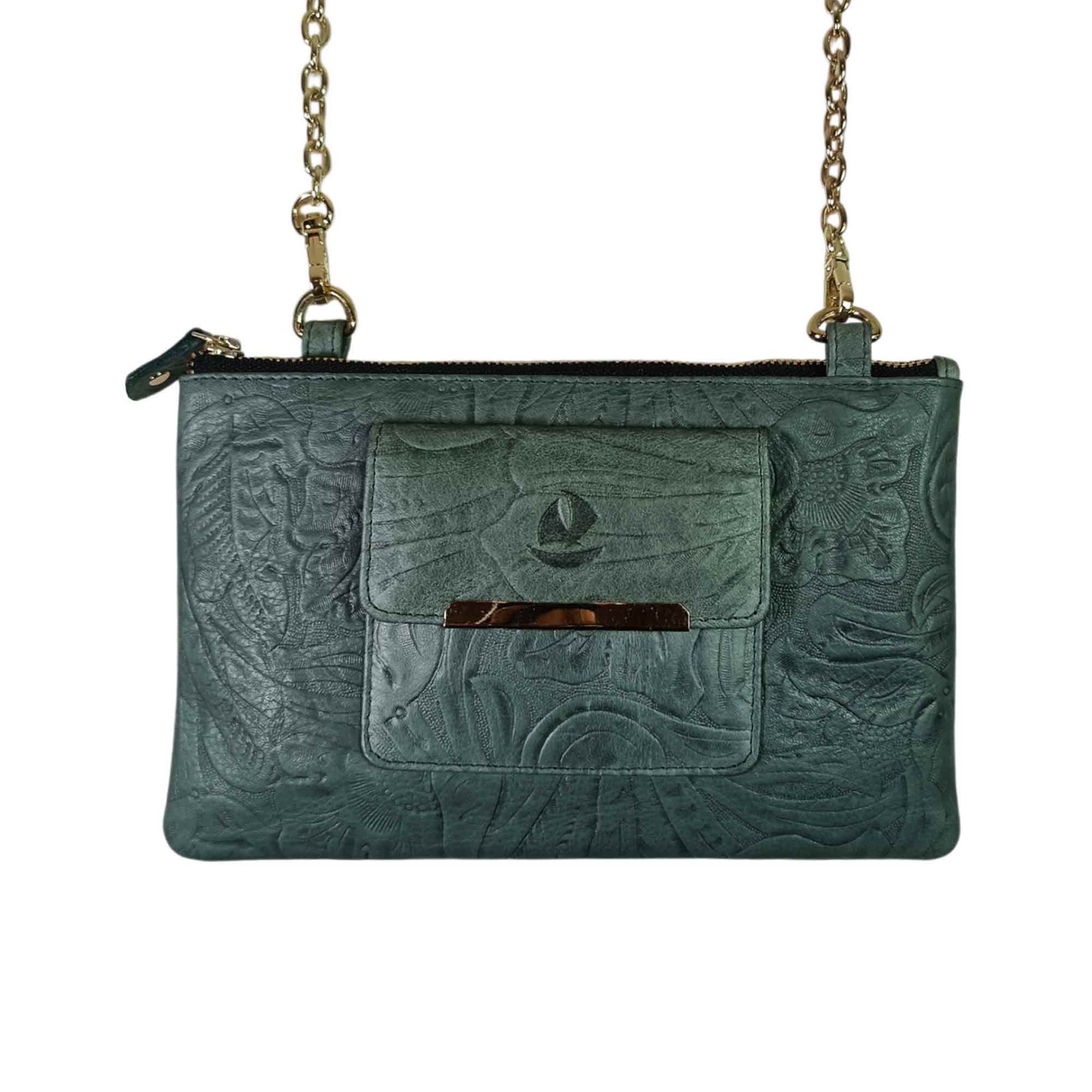 Aquaexim Ladies Slim Leather Sling Pouch Green Texture