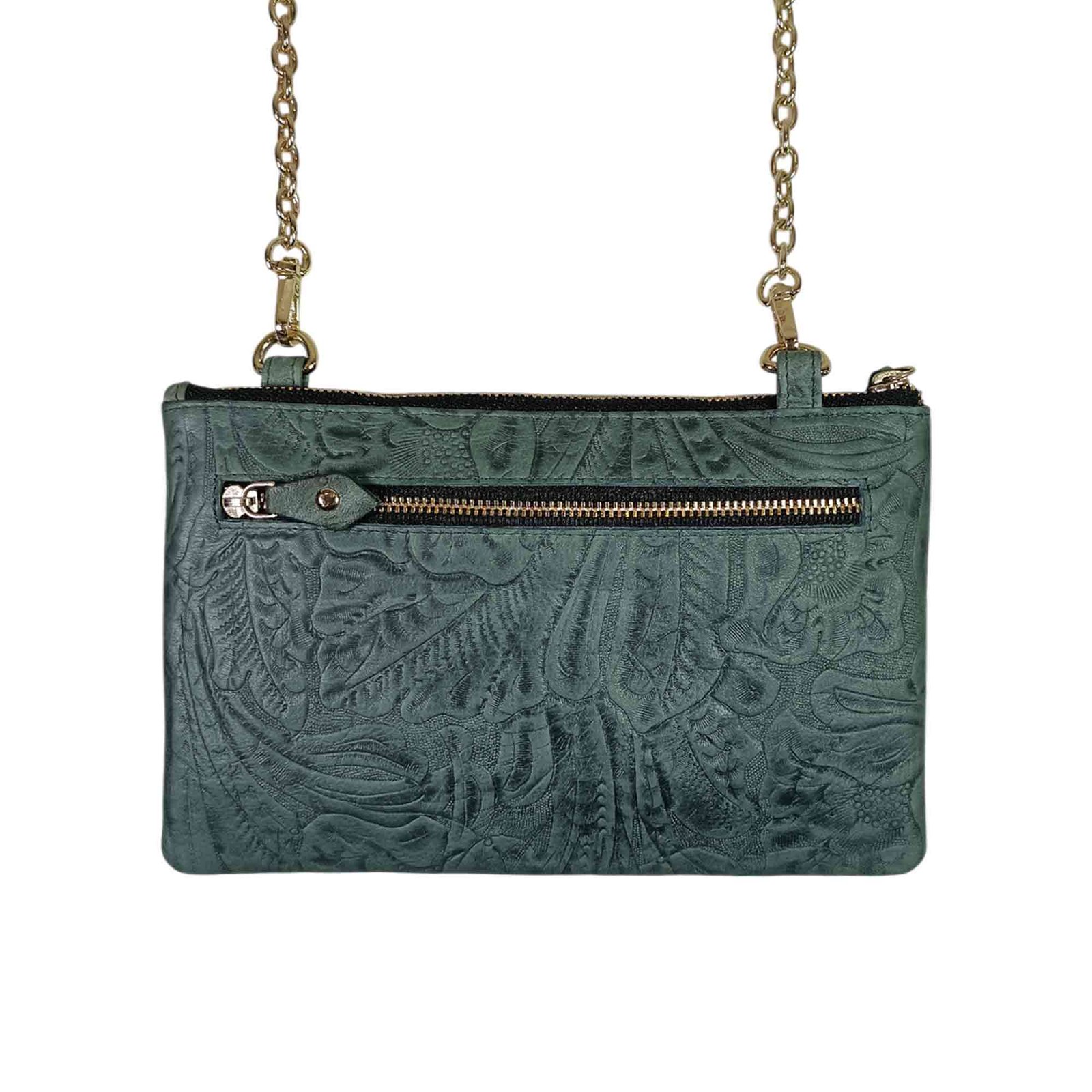 Aquaexim Ladies Slim Leather Sling Pouch Green Texture