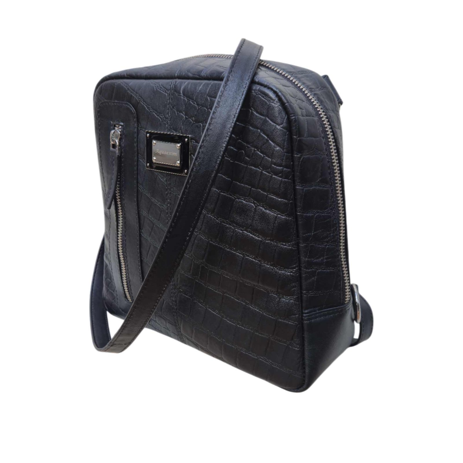 Aquaexim Leather Sling & Backpack Bag Black Croco