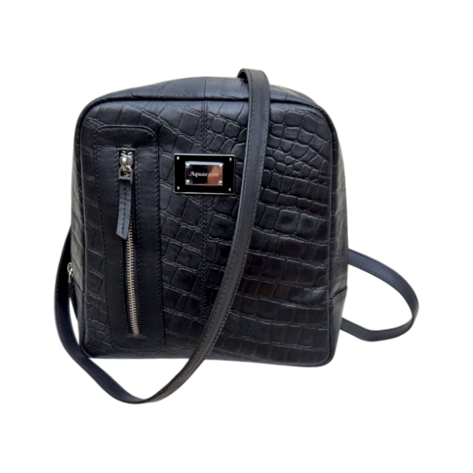 Aquaexim Leather Sling & Backpack Bag Black Croco