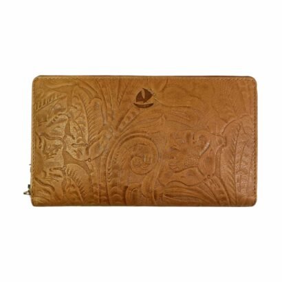 Aquaexim Fine Leather Round Zip Hand Clutch RFID Protected Yellow Print
