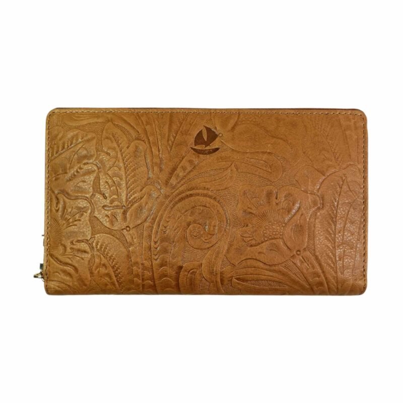 Aquaexim Fine Leather Round Zip Hand Clutch RFID Protected Yellow Print