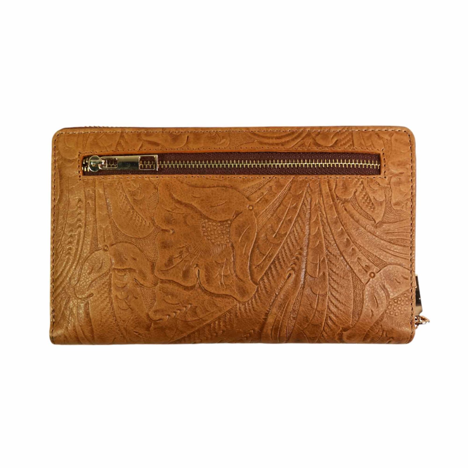 Aquaexim Fine Leather Round Zip Hand Clutch RFID Protected Yellow Print