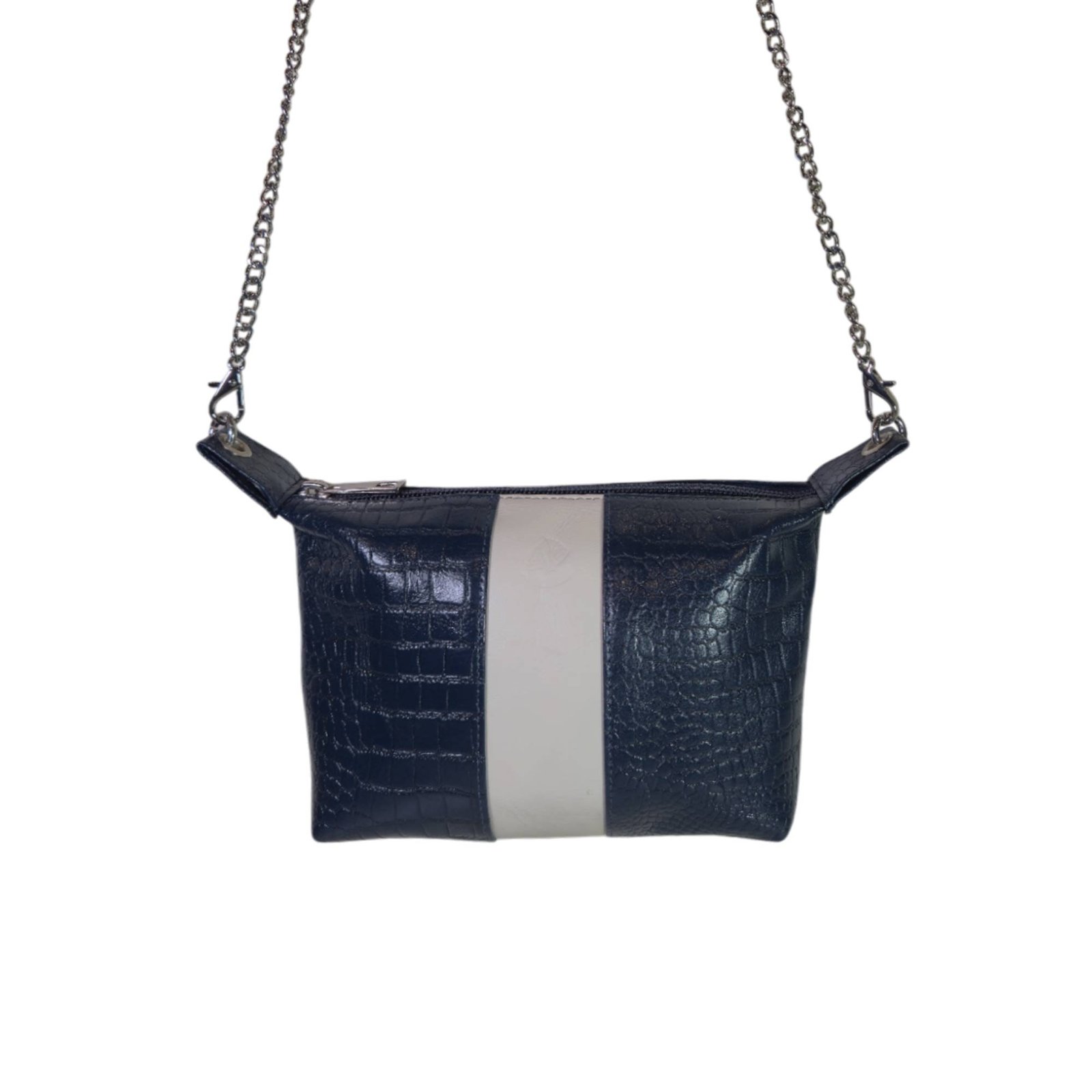 Leather Sling Bag with Chain Blue Croco