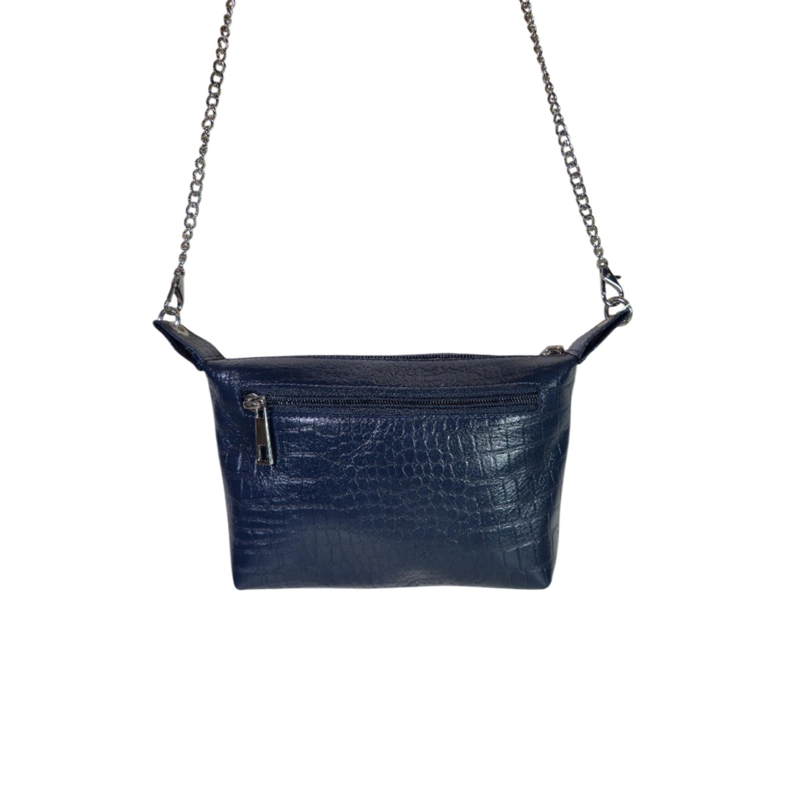 Leather Sling Bag with Chain Blue Croco