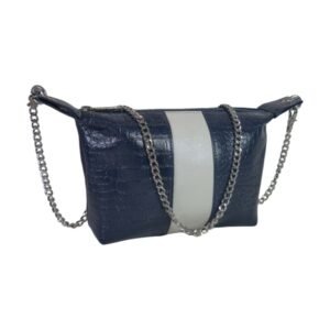 Leather Sling Bag with Chain Blue Croco