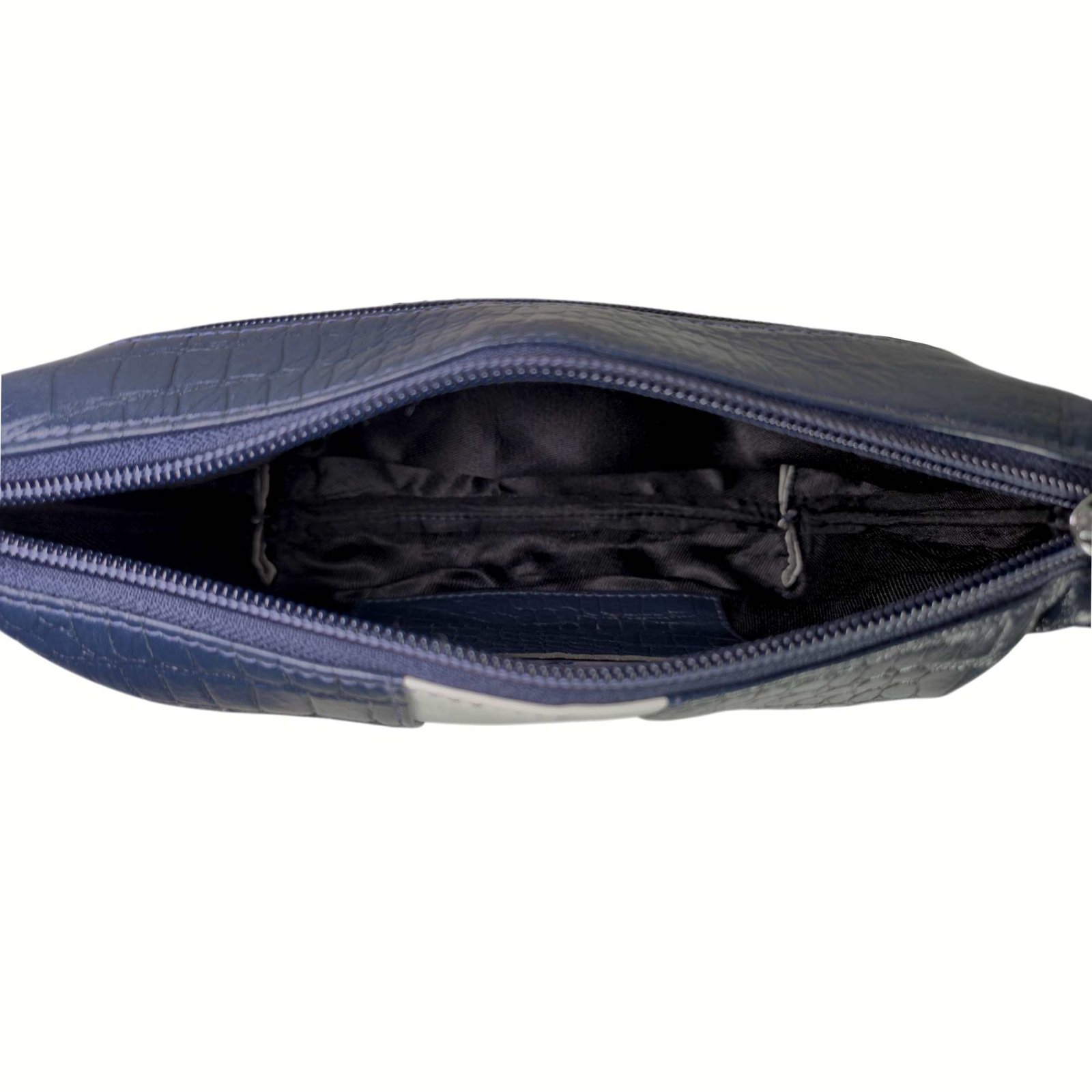 Leather Sling Bag with Chain Blue Croco