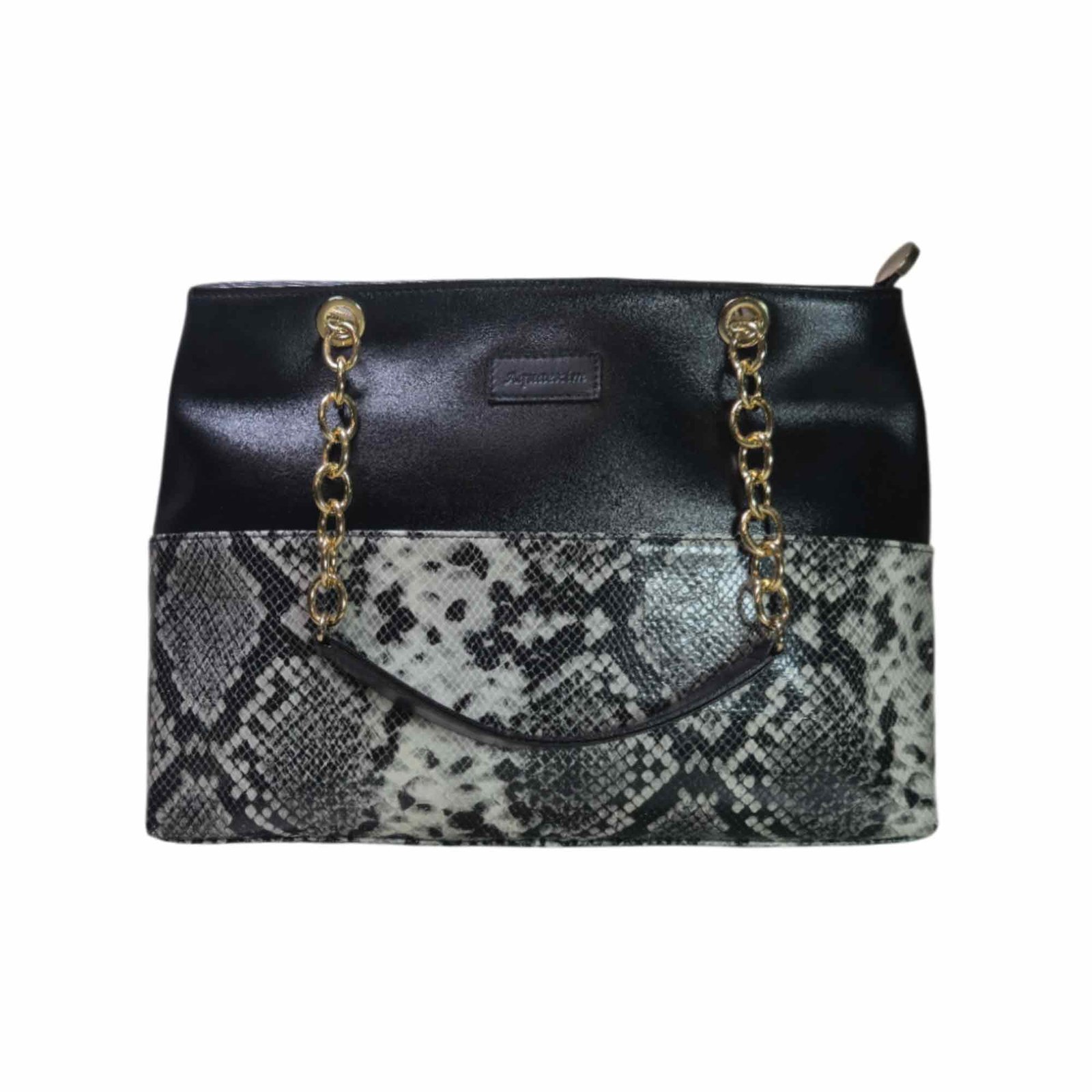 Aquaexim Stylish Leather Tote Bag Black Snake Print
