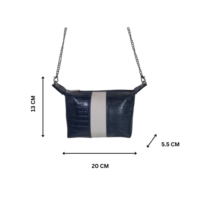 Leather Sling Bag with Chain Blue Croco