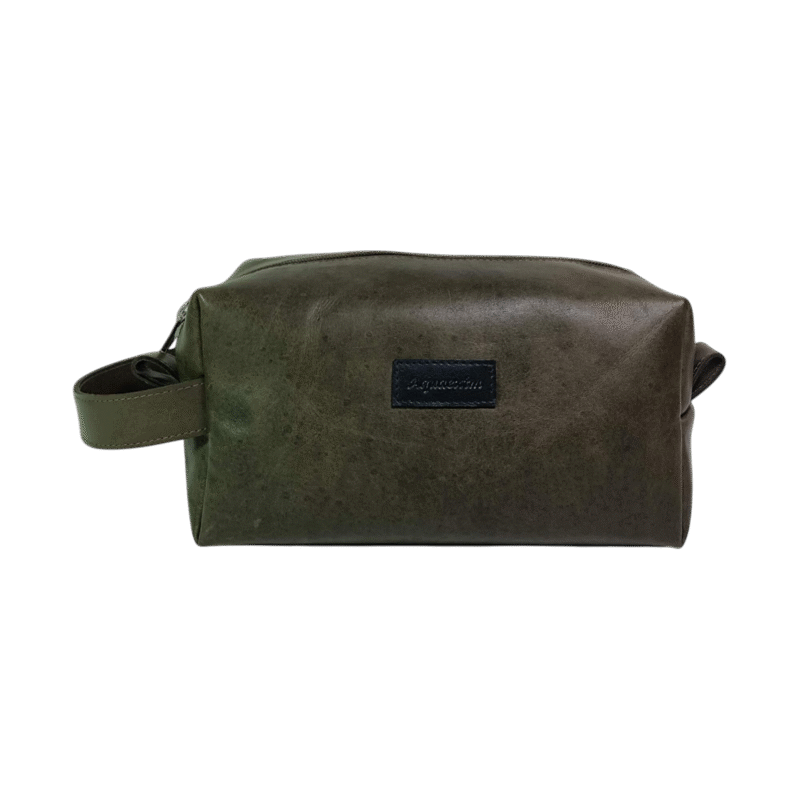 Handcrafted Leather Toiletry Bag Olive