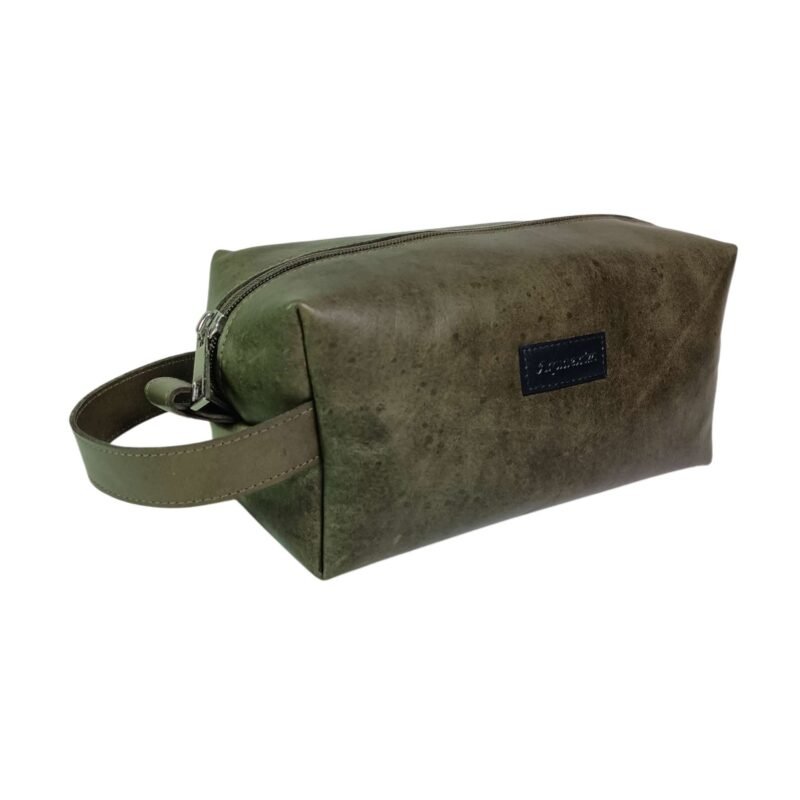 Handcrafted Leather Toiletry Bag Olive