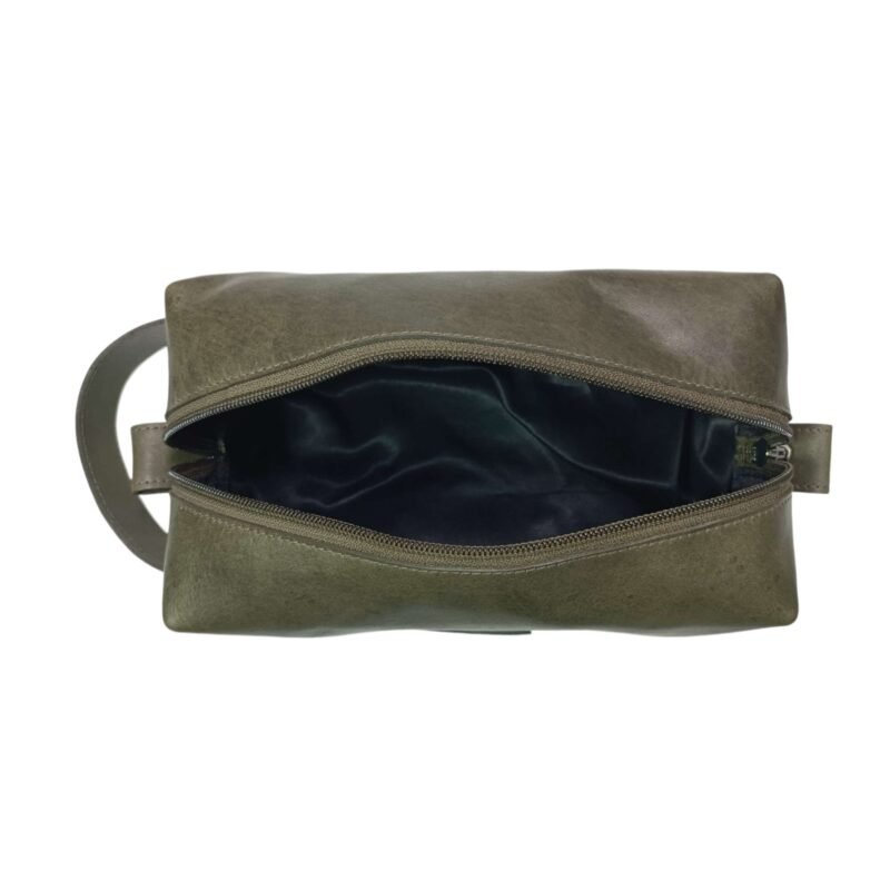 Handcrafted Leather Toiletry Bag Olive
